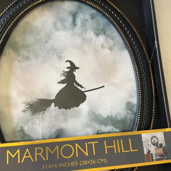 Marmont Hill Witch on Broom Framed Art HALLOWEEN Decor Black Gold 11x14